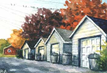 "Back Alley Morn" by Patricia Gergetz, West Bend WI - Watercolor - SOLD